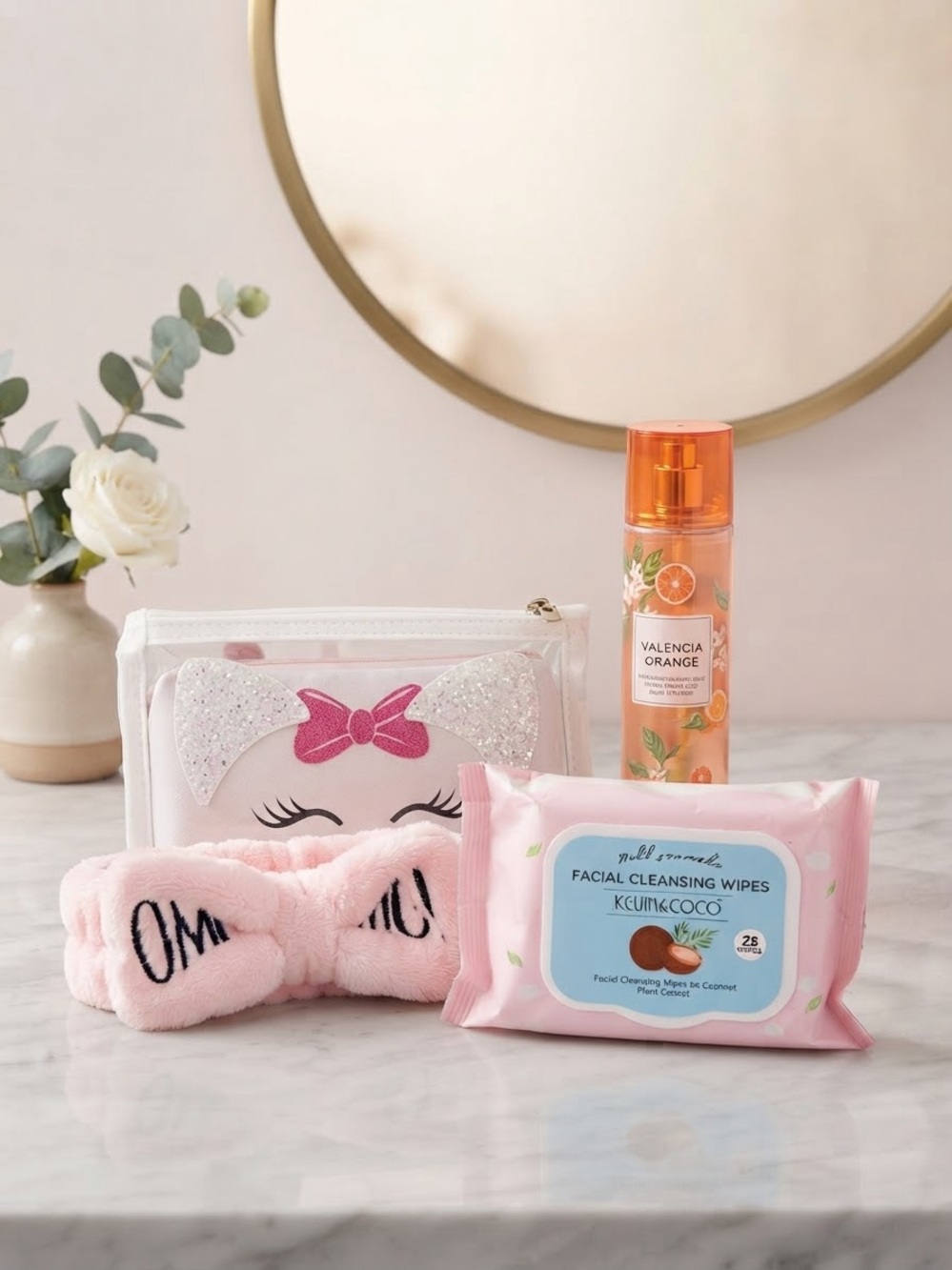 Body Mist & Pink Facial Cleansing Wipes Set bundle